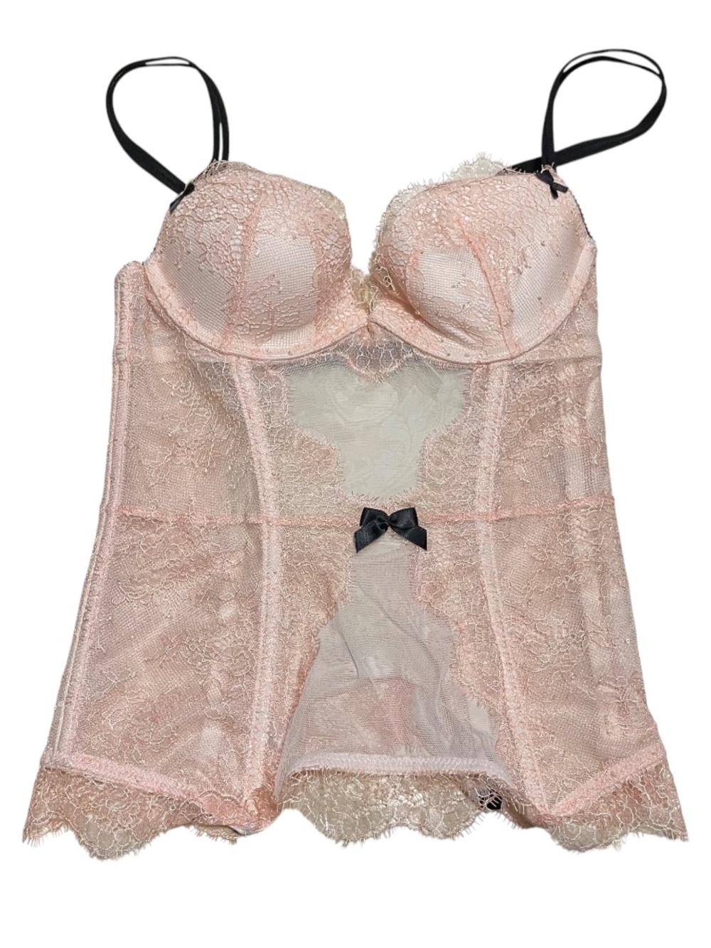 Victoria's Secret Boned Bustier 32B Peach Pink Floral Lace Sheer Bra Corset Top